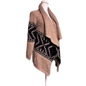 Selfie Couture Geometric Tribal Aztec Cardigan M/L Tan Black Oversized Cozy